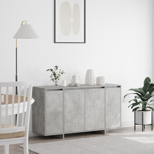 ZQQLVOO Modernes Sideboard Beton Grau mit Mehreren Fächern, Stylisches Aufbewahrungsmöbel für Esszimmer, Robustes Buffet aus Holzwerkstoff mit Minimalistischem Design und Großzügigem von ZQQLVOO
