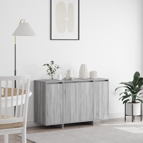 ZQQLVOO Modernes Sideboard Grau Sonoma mit 3 Fächern & 2 verstellbaren Regalen, Stauraum Möbel für Esszimmer Wohnzimmer, Wandbefestigung inklusive, matt rechteckig Spanplatte von ZQQLVOO