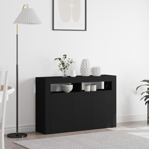 ZQQLVOO Modernes Sideboard Schwarz mit LED-Beleuchtung, 8 Fächer Stauraum Möbel für Wohnzimmer und Essbereich, Zeitgemäßes Design aus Robustem Holz, Einfache Montage und Integrierte von ZQQLVOO