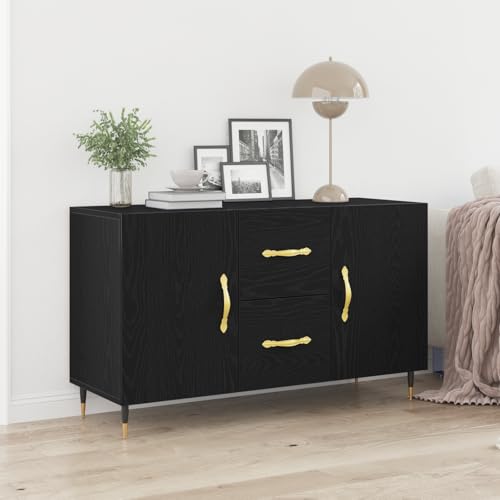 ZQQLVOO Modernes Sideboard aus schwarzer Eiche mit 4 Einlegeböden und Schubladen – Stauraum Möbel für Esszimmer und Wohnzimmer in hochwertiger Holzwerkstoff-Optik von ZQQLVOO