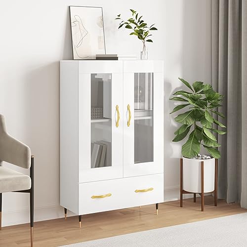 ZQQLVOO Modernes Sideboard mit Glasfronten und Metallbeinen, Stylisches Highboard aus Holzwerkstoff mit Stauraum, Feuchtigkeitsbeständiger Beistellschrank für Wohnzimmer und Flur von ZQQLVOO