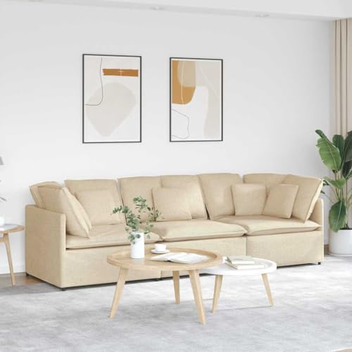 ZQQLVOO Modulares Sofa mit Kissen Stoff Creme Modulares Sofa mit Metallrahmen und Textilene Polsterung für langlebigen Komfort und Flexible Raumgestaltung. ZQQLVOO Modulares Sofa mit Kissen Stoff Creme Modulares Sofa mit Metallrahmen und Textilene Polsterung für langlebigen Komfort und Flexible Raumgestaltung. von ZQQLVOO