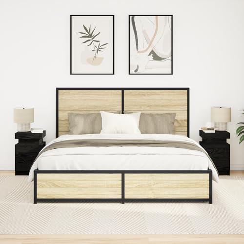 ZQQLVOO Nachttisch mit LED-Leuchten 2 STK. Schwarz Eiche Nachttische Nachttischkommoden für Studentenwohnheime 35x39x55 cm von ZQQLVOO