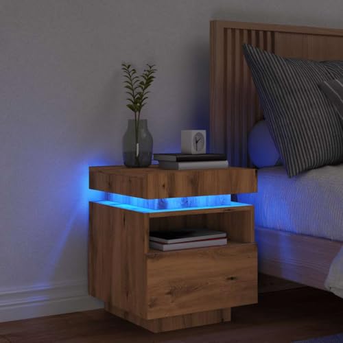 ZQQLVOO Nachttisch mit LED-Leuchten Artisan-Eiche nachttische badschrank schmal for Wohnzimmer Zimmer 40x39x48,5 cm von ZQQLVOO
