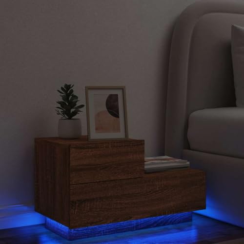 ZQQLVOO Nachttisch mit LED-Leuchten Braun Eichen-Optik badschrank schmal Bedside Table for Zimmer Wohnzimmer 70x36x40,5 cm ZQQLVOO Nachttisch mit LED-Leuchten Braun Eichen-Optik badschrank schmal Bedside Table for Zimmer Wohnzimmer 70x36x40,5 cm von ZQQLVOO
