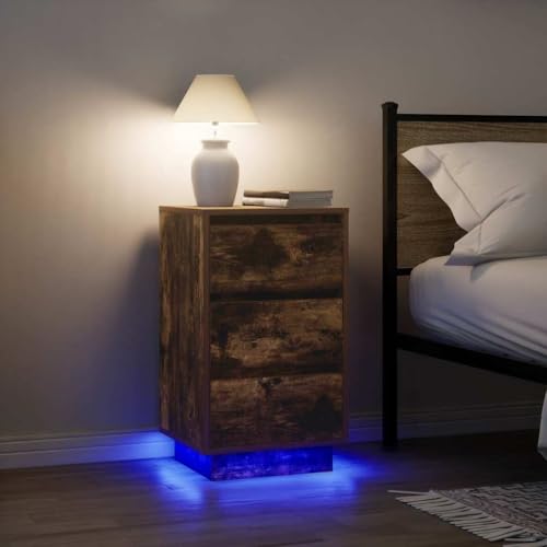 ZQQLVOO Nachttisch mit LED-Leuchten Räuchereiche nachtschrank badschrank schmal for Zimmer Schlafzimmer 38x34x65 cm von ZQQLVOO