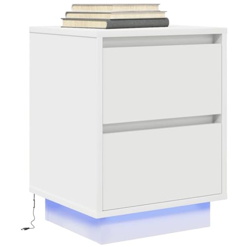 ZQQLVOO Nachttisch mit LED-Leuchten Weiß Bedside Table badschrank schmal for Zimmer Wohnzimmer 38x34x50 cm von ZQQLVOO