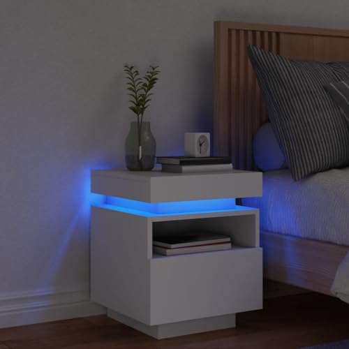 ZQQLVOO Nachttisch mit LED-Leuchten Weiß Nachtkommoden Nachttische für Büros 40x39x48,5 cm von ZQQLVOO