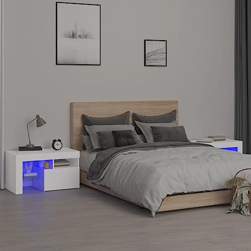 ZQQLVOO Nachttische 2 STK. mit LED-Leuchten Weiß Nachtkommoden Nachtmöbel für Schlafzimmer 70x36,5x40 cm von ZQQLVOO