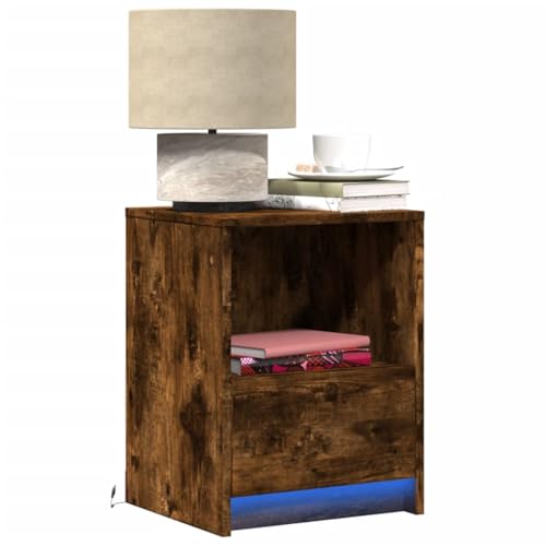 ZQQLVOO Nachttische mit LED-Leuchten 2 STK. Räuchereiche Holzwerkstoff badschrank schmal nachttisch for Wohnzimmer Zimmer von ZQQLVOO
