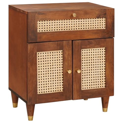 ZQQLVOO Nachttische mit Schubladen Braun Rohr und massives Mangoholz badschrank schmal Bedside Table for Schlafzimmer Wohnzimmer ZQQLVOO Nachttische mit Schubladen Braun Rohr und massives Mangoholz badschrank schmal Bedside Table for Schlafzimmer Wohnzimmer von ZQQLVOO