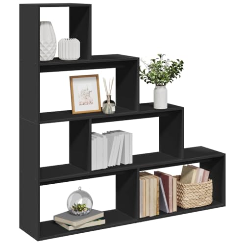 ZQQLVOO Raumteiler-Bücherregal 4 Stufen Schwarz Multifunktionales Bücherregal für Schlafzimmer 143,5x29x143,5 cm von ZQQLVOO