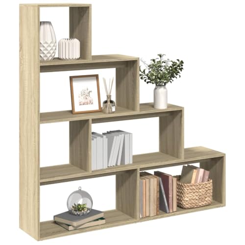 ZQQLVOO Raumteiler-Bücherregal 4 Stufen Sonoma-Eiche Multifunktionales Bücherregal für Wohnzimmer 143,5x29x143,5 cm von ZQQLVOO