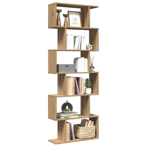 ZQQLVOO Raumteiler-Bücherregal 6 Etagen Artisan-Eiche Multifunktionales Bücherregal für Schlafzimmer 70x24x193 cm von ZQQLVOO