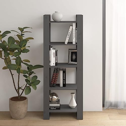 ZQQLVOO Raumteiler Büroregal Schrank Regal Bücherregal Bücherregal/Raumteiler Grau 60x35x160 cm Massivholz Geeignet für Schlafzimmer, Büro und Wohnzimmer von ZQQLVOO