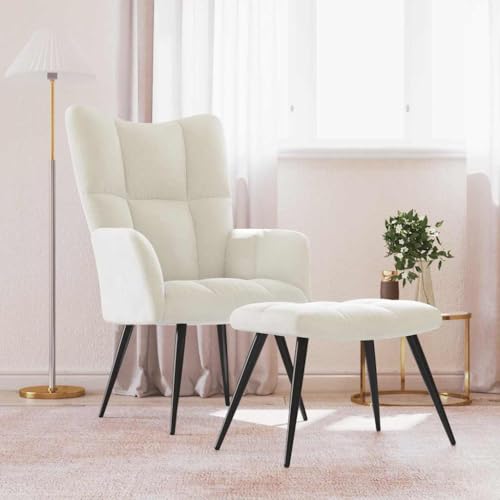 ZQQLVOO Relaxsessel mit Hocker Cremeweiß Samt ohrensessel mit hocker cocktailsessel for Büro Schlafzimmer von ZQQLVOO