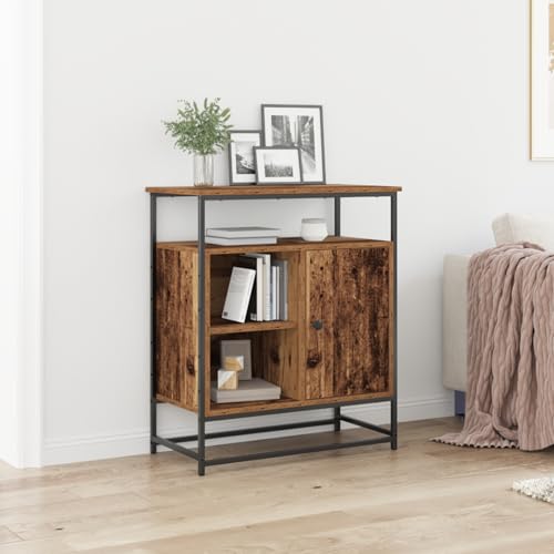 ZQQLVOO Rustikaler Buffetschrank aus altem Holz mit 3 Fächern für Esszimmer oder Wohnzimmer, 80x30x1.5 cm, Stauraum für Geschirr und Besteck, robuster MDF-Metall Aufbewahrungsschrank von ZQQLVOO