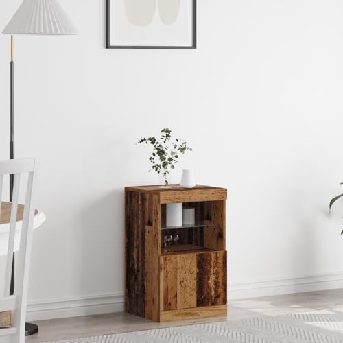 ZQQLVOO Rustikales Sideboard aus Massivholz mit Altholz-Optik, Schwenktüren und Glasregalen für Wohnzimmer und Esszimmer | Vielseitiger Stauraum für Geschirr und Bettwäsche | von ZQQLVOO