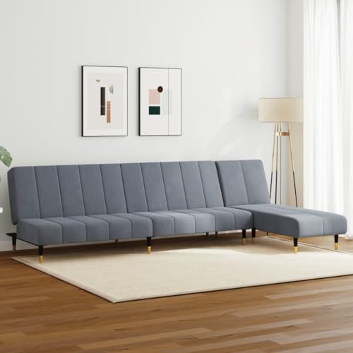 ZQQLVOO Samt Schlafsofa 2-in-1 Funktion Sofagarnitur mit Chaiselongue, Klappbares Relaxsofa als Doppelbett und Gästebett, Holzgestell, Bequem für Wohnzimmer, Grau von ZQQLVOO