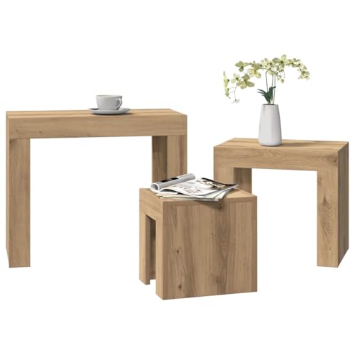 ZQQLVOO Satztische 3 STK. Artisan-Eiche Holzwerkstoff Moderne Nesting Tische Set Stapelbar Beistelltisch Funktionalität Minimalistisches Design von ZQQLVOO