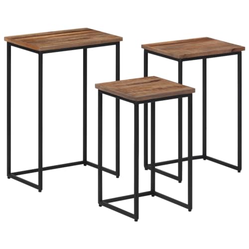 ZQQLVOO Satztische 3 STK. Massivholz Teak Nesting Beistelltische aus Teakholz mit Metallrahmen für kleine Räume ZQQLVOO Satztische 3 STK. Massivholz Teak Nesting Beistelltische aus Teakholz mit Metallrahmen für kleine Räume von ZQQLVOO