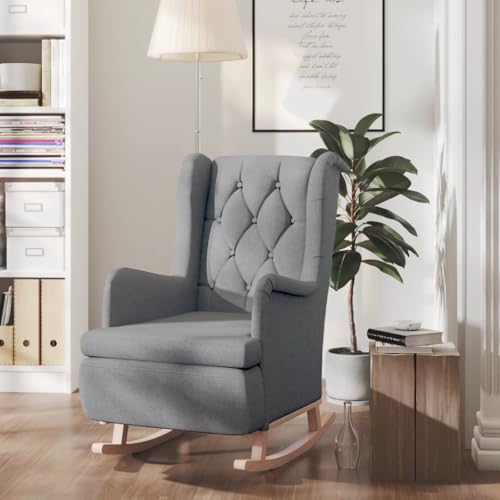 ZQQLVOO Schaukelsessel mit Kautschukholz-Beinen Hellgrau Stoff Stuhl schminktisch Chair for Wohnzimmer Büro von ZQQLVOO