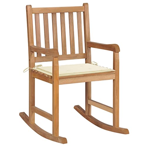 ZQQLVOO Schaukelstuhl mit Cremeweißem Kissen Massivholz Teak Sitzmöglichkeiten im Freien Gartenmöbelstühle for Balcony Lawn von ZQQLVOO
