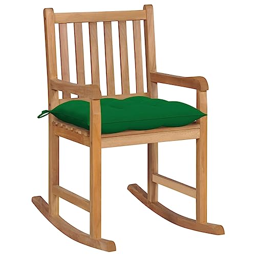 ZQQLVOO Schaukelstuhl mit Grünem Kissen Massivholz Teak Outdoor-Stühle Sitzmöglichkeiten im Freien for Outdoor Balcony von ZQQLVOO