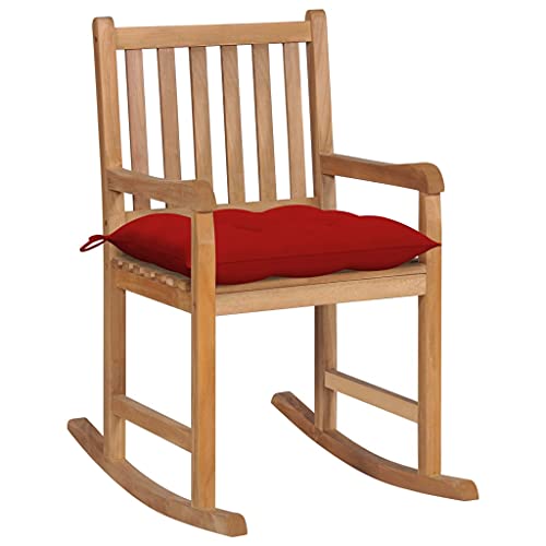 ZQQLVOO Schaukelstuhl mit Rotem Kissen Massivholz Teak Gartenmöbelstühle Terrassenmöbel for Outdoor Patio von ZQQLVOO