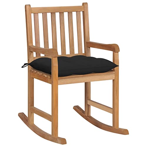 ZQQLVOO Schaukelstuhl mit Schwarzem Kissen Massivholz Teak Sitzmöglichkeiten im Freien Terrassenmöbel for Garden Patio von ZQQLVOO