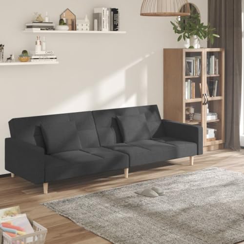 ZQQLVOO Schlafsofa 2-Sitzer mit 2 Kissen Dunkelgrau Stoff Klappbares Schlafsofa mit 2-in-1-Funktion und robustem Holzrahmen für Gäste von ZQQLVOO