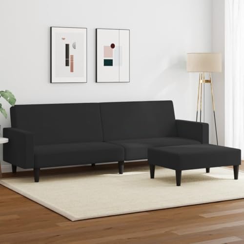 ZQQLVOO Schlafsofa 2-Sitzer mit Fußhocker Schwarz Samt Klappbares Schlafsofa mit Fußhocker und Verstellbarer Rückenlehne für Gäste von ZQQLVOO