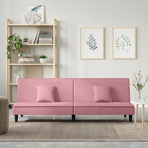 ZQQLVOO Schlafsofa Rosa Samt Schlafsofa Samt mit Verstellbarer Rückenlehne und Kissen für Gäste von ZQQLVOO