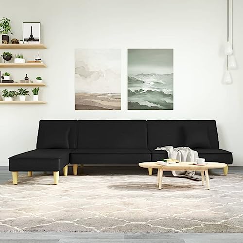 ZQQLVOO Schlafsofa in L-Form Schwarz L-Form Schlafsofa mit verstellbaren Positionen, strapazierfähig und bequem. 255x140x70 cm Stoff von ZQQLVOO