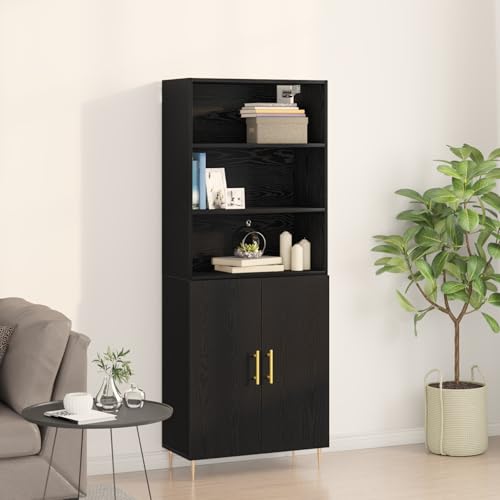 ZQQLVOO Schwarze Eiche Highboard mit 4 wandmontierten Regalen und 2 Schiebetüren für Wohnzimmer und Esszimmer – Moderner Stauraum und Dekofläche ZQQLVOO Schwarze Eiche Highboard mit 4 wandmontierten Regalen und 2 Schiebetüren für Wohnzimmer und Esszimmer – Moderner Stauraum und Dekofläche von ZQQLVOO