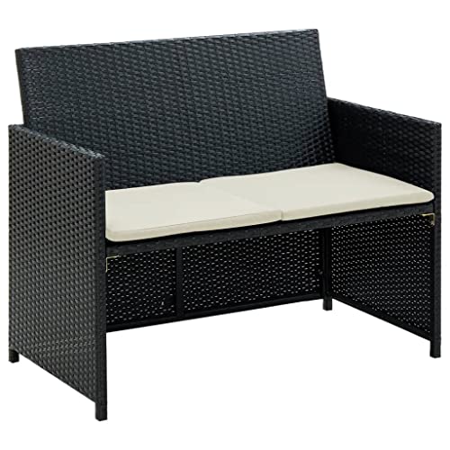 ZQQLVOO Sessel Loungesofa Gartenbank,Gästebett Bettsofa,Fußhockern Gartenliege 2-Sitzer-Gartensofa mit Polstern Schwarz Poly Rattan,Geeignet für Gartenrasen-Schwimmbad von ZQQLVOO