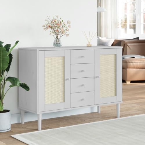 ZQQLVOO Sideboard SENJA Rattan-Optik Weiß gartenschrank kommoden for Büro Schlafzimmer 112x40x80 cm Kiefernholz von ZQQLVOO