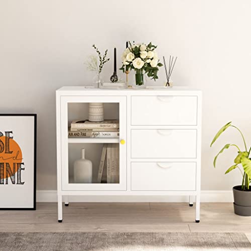 ZQQLVOO Sideboard Weiß gartenschrank flurschrank for Innenraum Schlafzimmer 75x35x70 cm Stahl und Hartglas von ZQQLVOO