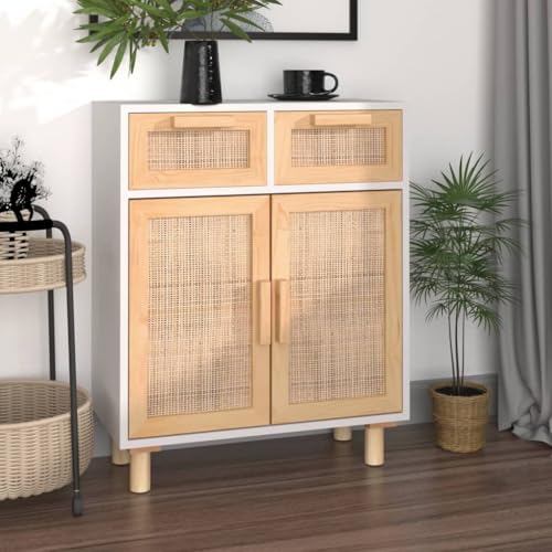 ZQQLVOO Sideboard Weiß kleiderschrank gartenschrank for Büro Innenraum 60x30x75 cm Massivholz Kiefer und Natur-Rattan von ZQQLVOO