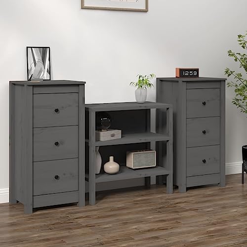 ZQQLVOO Sideboards 2 STK. Grau sideboards gartenschrank for Wohnzimmer Schlafzimmer 40x35x80 cm Massivholz Kiefer von ZQQLVOO