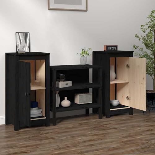 ZQQLVOO Sideboards 2 STK. Schwarz Schrank sideboards for Büro Wohnzimmer 39x35x80 cm Massivholz Kiefer von ZQQLVOO