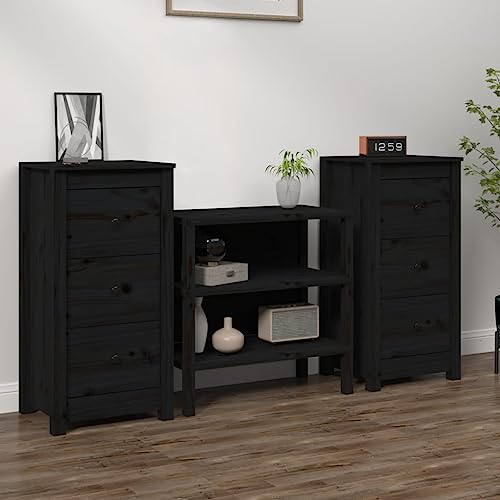 ZQQLVOO Sideboards 2 STK. Schwarz kleiderschrank sideboards for Innenraum Büro 40x35x80 cm Massivholz Kiefer von ZQQLVOO