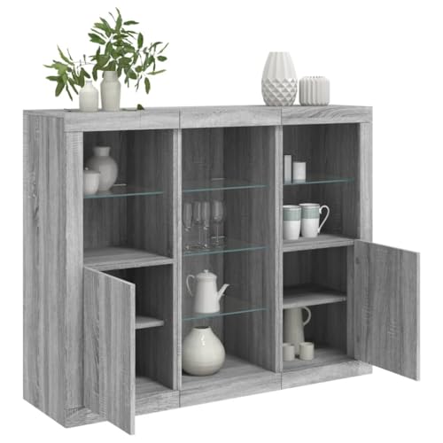 ZQQLVOO Sideboards mit LED-Leuchten 3 STK. Grau Sonoma Holzwerkstoff kleiderschrank flurschrank for Wohnzimmer Innenraum ZQQLVOO Sideboards mit LED-Leuchten 3 STK. Grau Sonoma Holzwerkstoff kleiderschrank flurschrank for Wohnzimmer Innenraum von ZQQLVOO