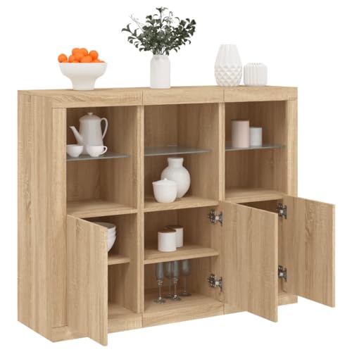 ZQQLVOO Sideboards mit LED-Leuchten 3 STK. Sonoma-Eiche Holzwerkstoff gartenschrank Schrank for Wohnzimmer Büro von ZQQLVOO