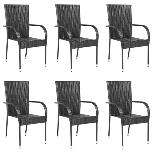 ZQQLVOO Stapelbare Gartenstühle 6 STK. Poly Rattan Schwarz Sitzmöbel für den Garten Sitzgelegenheiten für den Garten for Deck Outdoor von ZQQLVOO