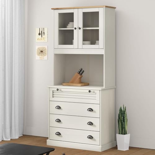 ZQQLVOO Stilvolles Highboard aus Kiefern-Massivholz mit Glas-Türen und Metall-Griffen, Großer Stauraum für Geschirr und Deko, Langlebiger Küchenschrank mit rustikalem Design ZQQLVOO Stilvolles Highboard aus Kiefern-Massivholz mit Glas-Türen und Metall-Griffen, Großer Stauraum für Geschirr und Deko, Langlebiger Küchenschrank mit rustikalem Design von ZQQLVOO