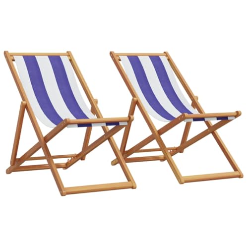 ZQQLVOO Strandstühle 2 STK. Klappbar Blau Weiß Stoff und Massivholz Sitzmöglichkeiten im Freien Outdoor-Stühle for Garden Lawn von ZQQLVOO