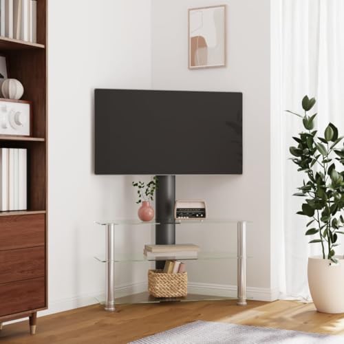 ZQQLVOO TV-Eckregal mit 3 Ablagen für kommode tv Board Fernseher kommode tv Cabinet 32-70 Zoll Schwarz und Silbern von ZQQLVOO