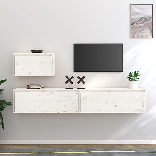 ZQQLVOO TV-Schränke 3 STK. Weiß Massivholz Kiefer tv Cabinet tv unterschrank Fernsehschrank Konsolentisch mit Schubladen von ZQQLVOO