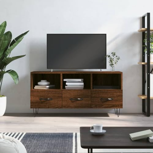 ZQQLVOO TV-Schrank Braun Eichen-Optik Stabiler TV-Schrank mit Stauraum, Holzwerkstoff und Eisenbeinen für Wohnzimmer. 102x36x50 cm Holzwerkstoff von ZQQLVOO